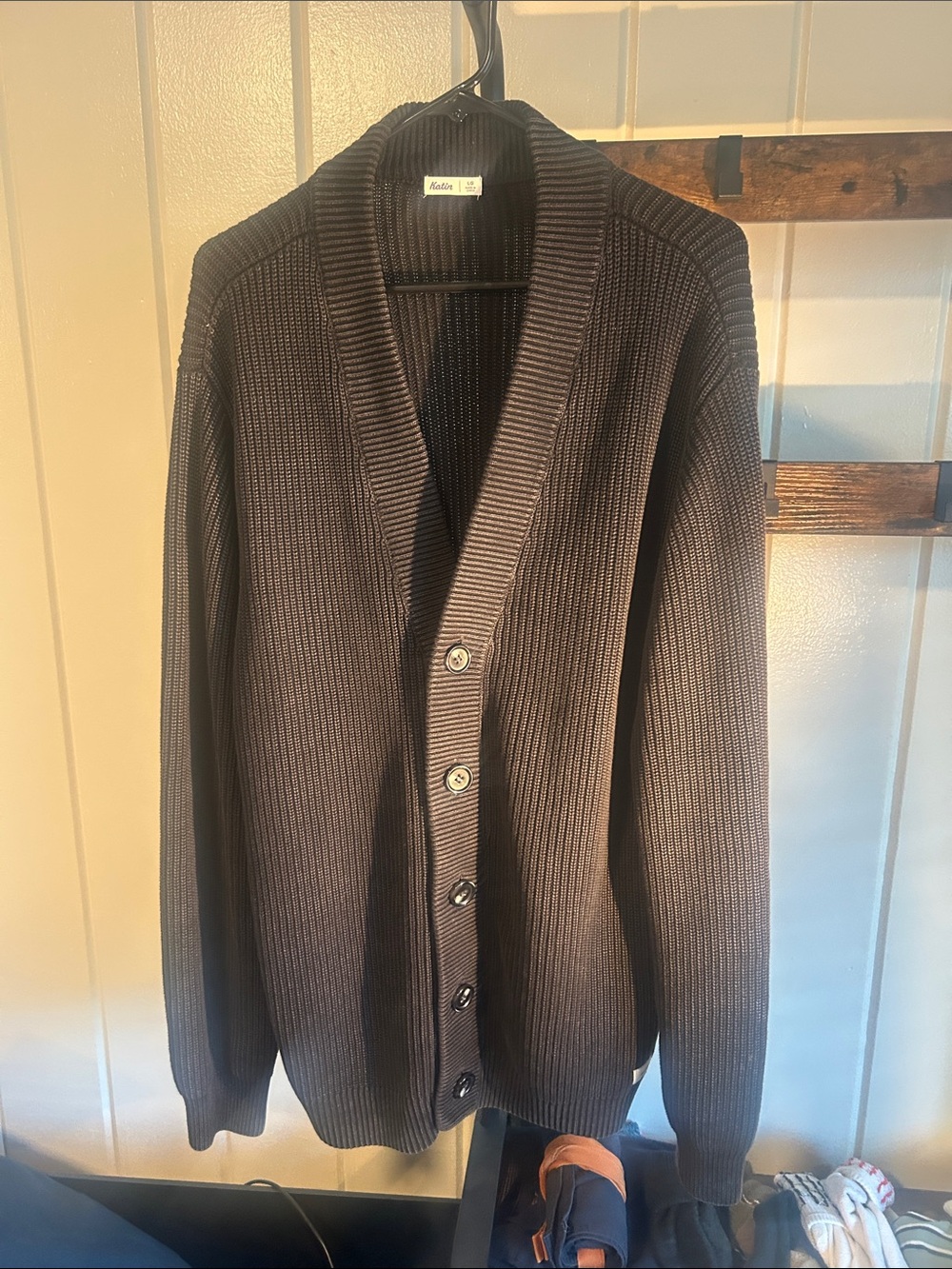 Katin Men's Dark Brown Ribbed Shawl Collar Cardigan